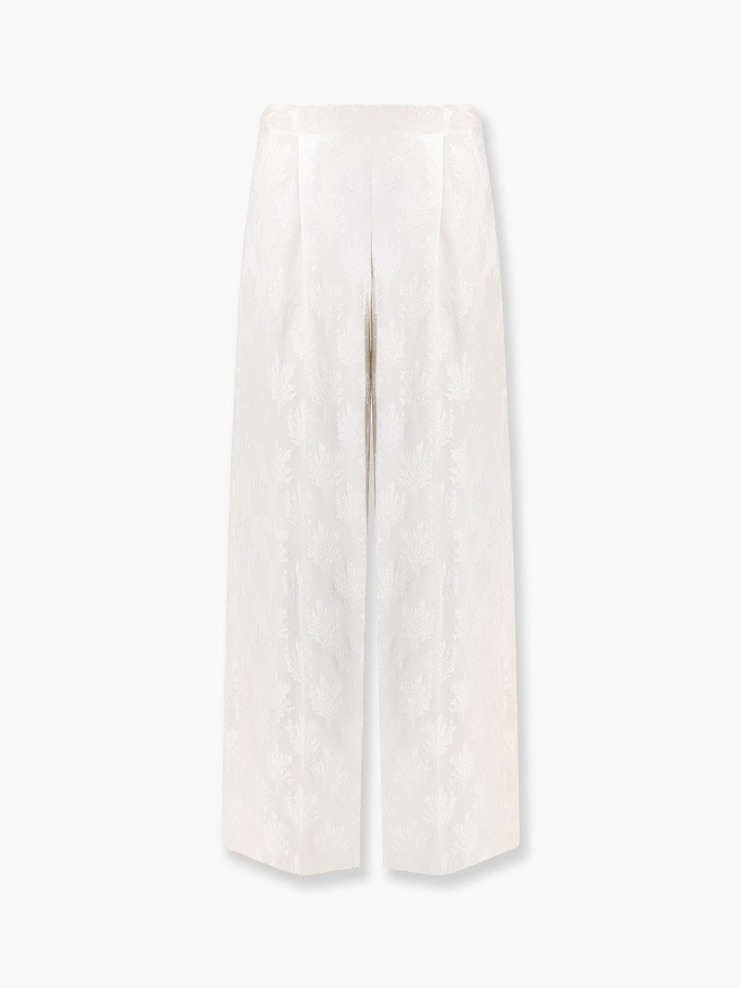 Jacquard silk trousers with floral motif