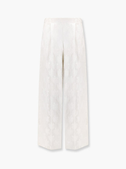 Jacquard silk trousers with floral motif thumbnail