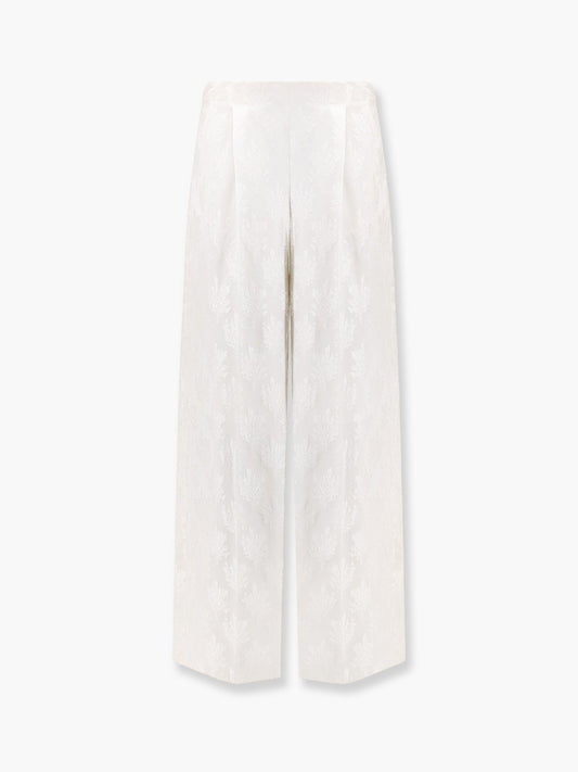 Jacquard silk trousers with floral motif