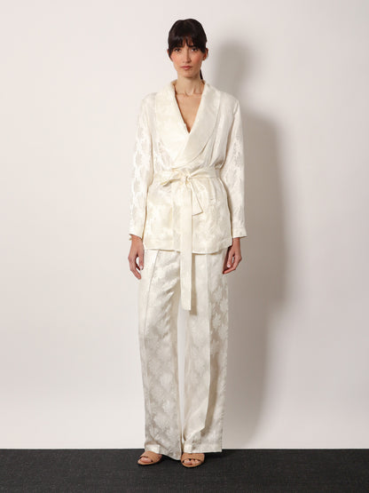 Jacquard silk trousers with floral motif thumbnail