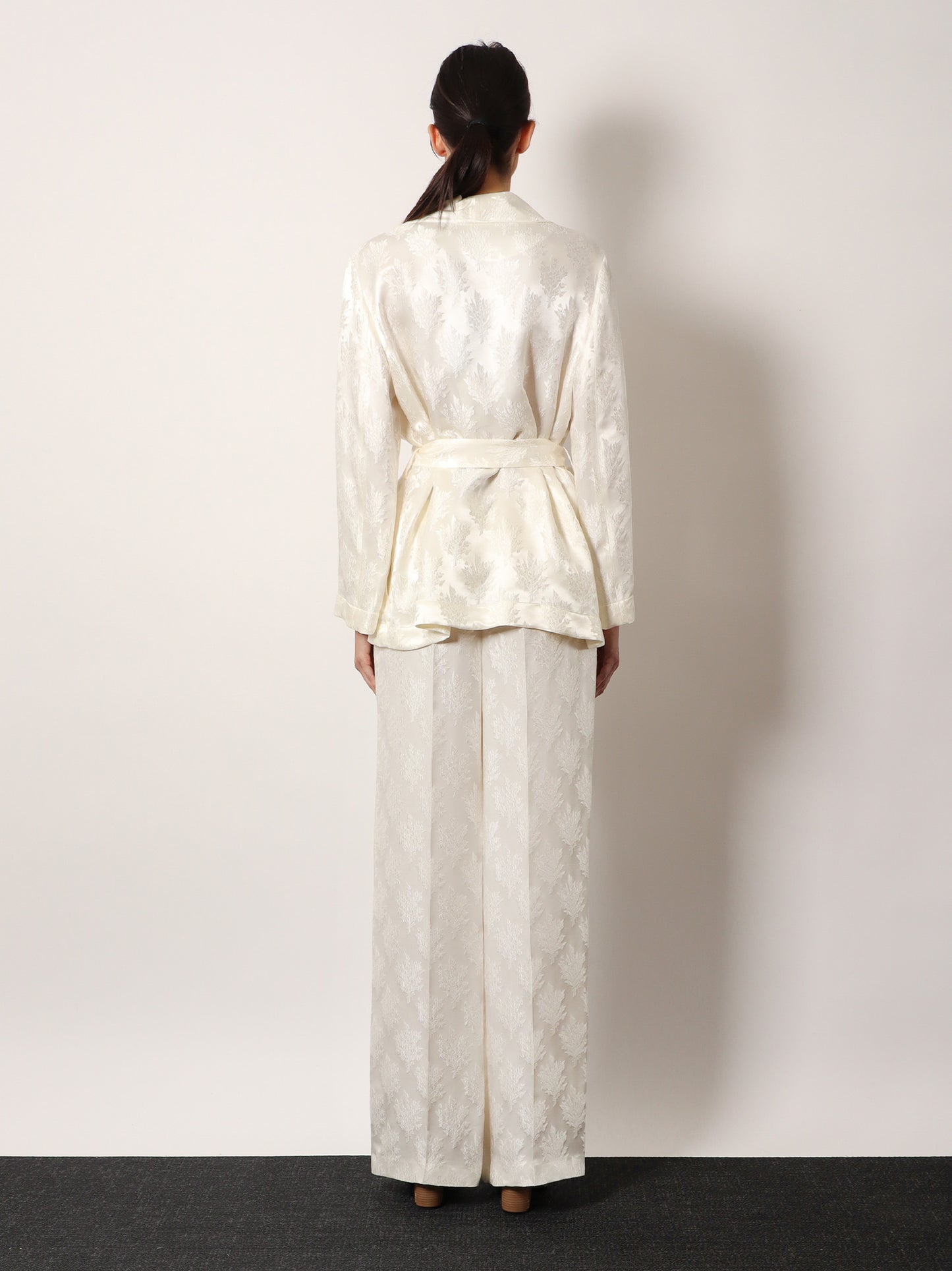 Jacquard silk trousers with floral motif
