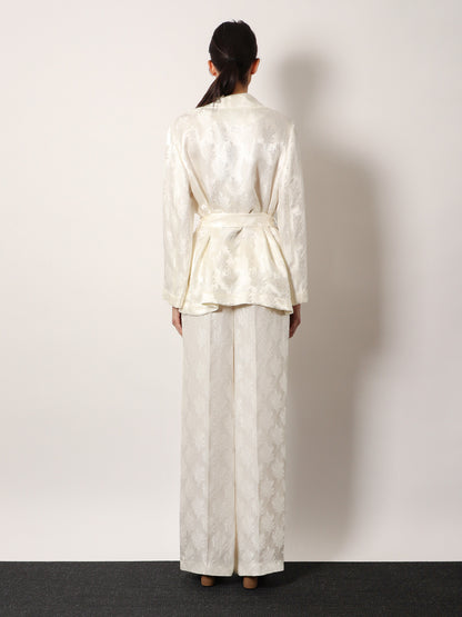 Jacquard silk trousers with floral motif thumbnail