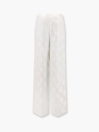 Jacquard silk trousers with floral motif thumbnail