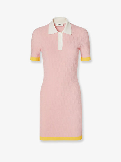 Cotton and silk blend short dress with all-over FF motif thumbnail