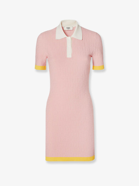 Cotton and silk blend short dress with all-over FF motif