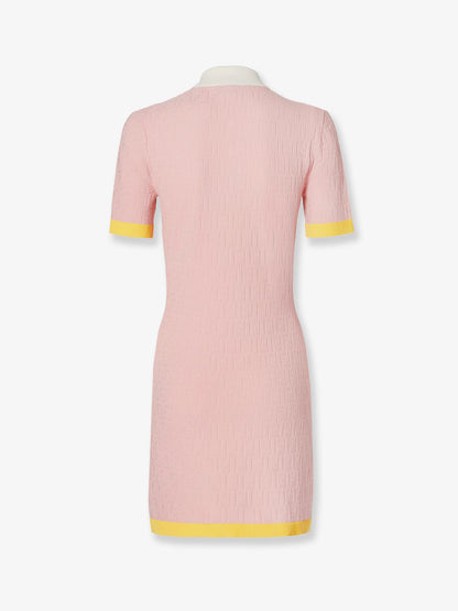 Cotton and silk blend short dress with all-over FF motif thumbnail