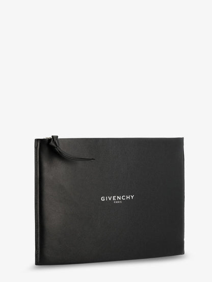 Leather clutch bag with lettering logo on the front thumbnail