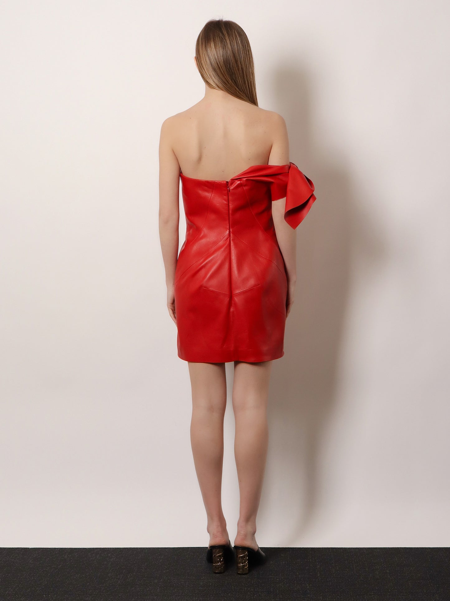 Leather bustier dress with bow detail