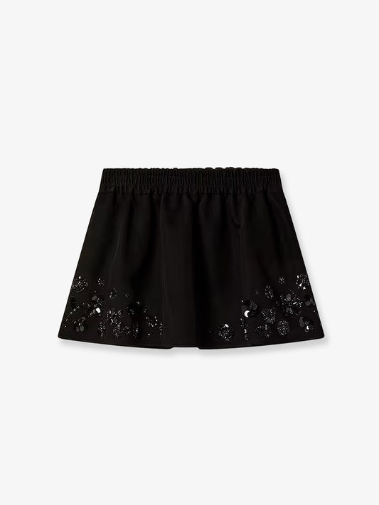 Cotton blend midi skirt with floral sequin and crystal details