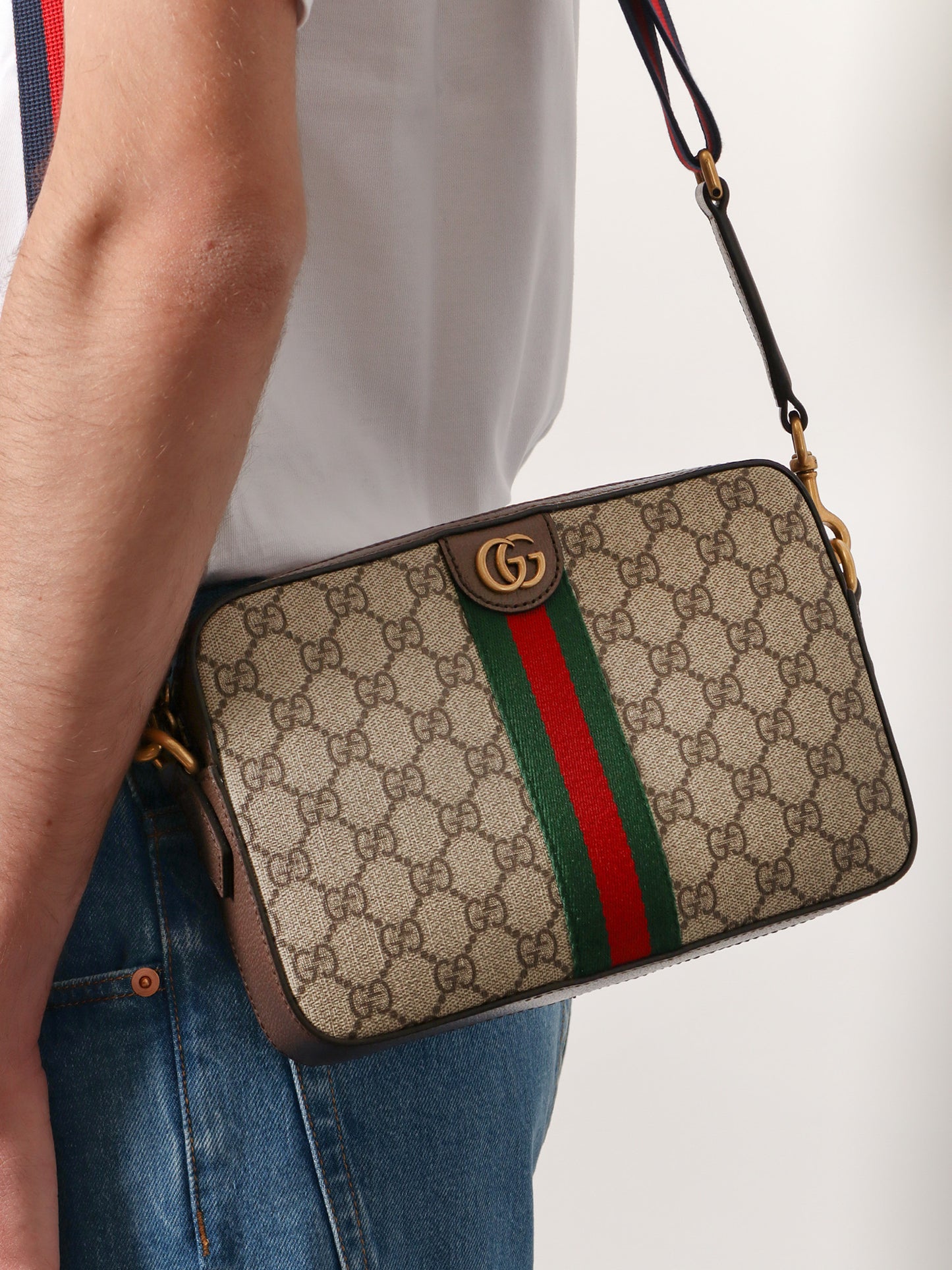 Ophidia GG Supreme Fabric and leather crossbody bag