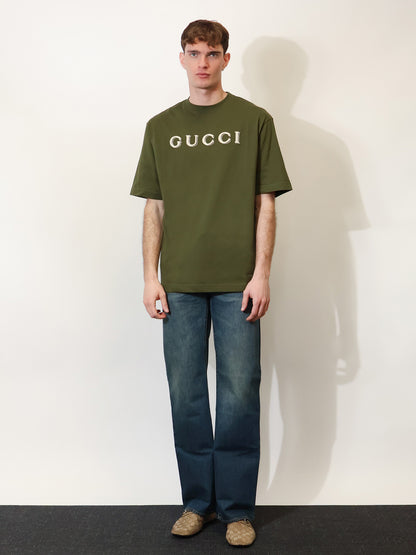 T-shirt in cotone con ricamo Gucci frontale thumbnail