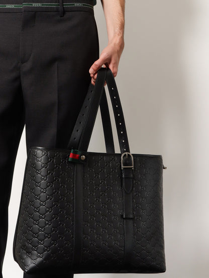 GG Emblem  leather shopping bag with embossed GG motif thumbnail