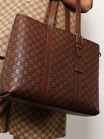 GG Emblem leather shopping bag thumbnail