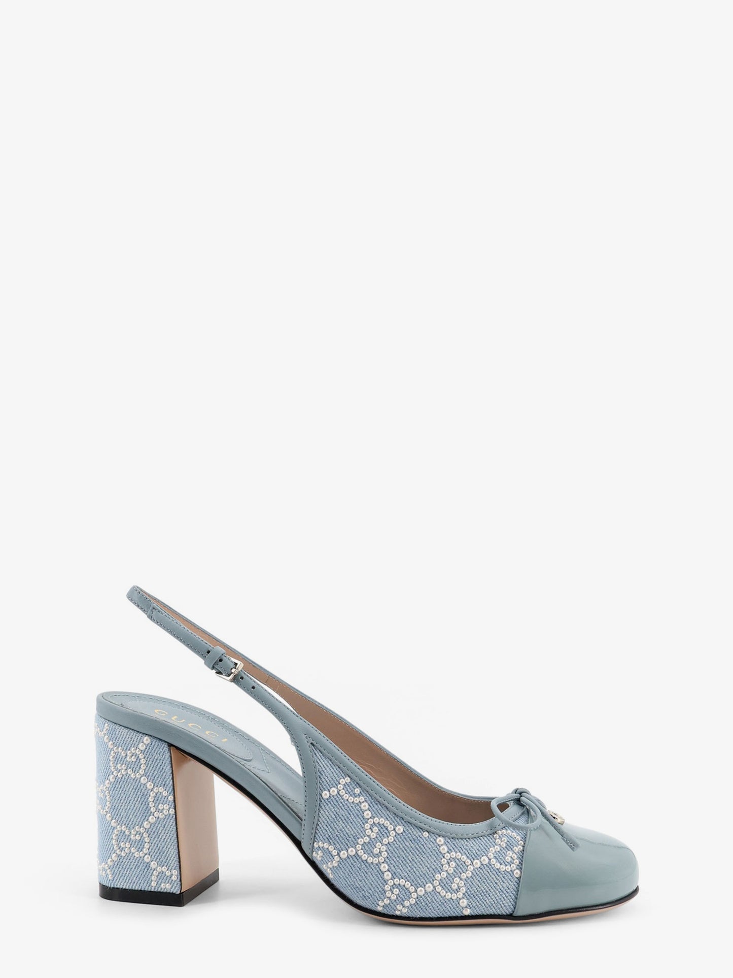 Denim pumps with all-over logo detail