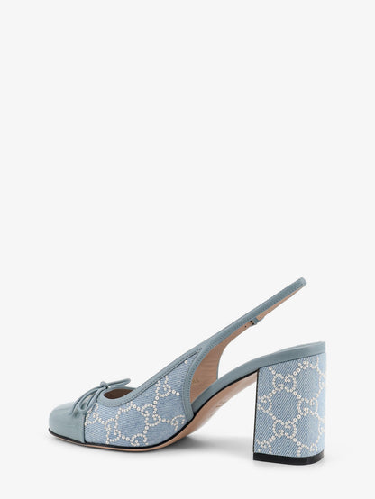 Denim pumps with all-over logo detail thumbnail