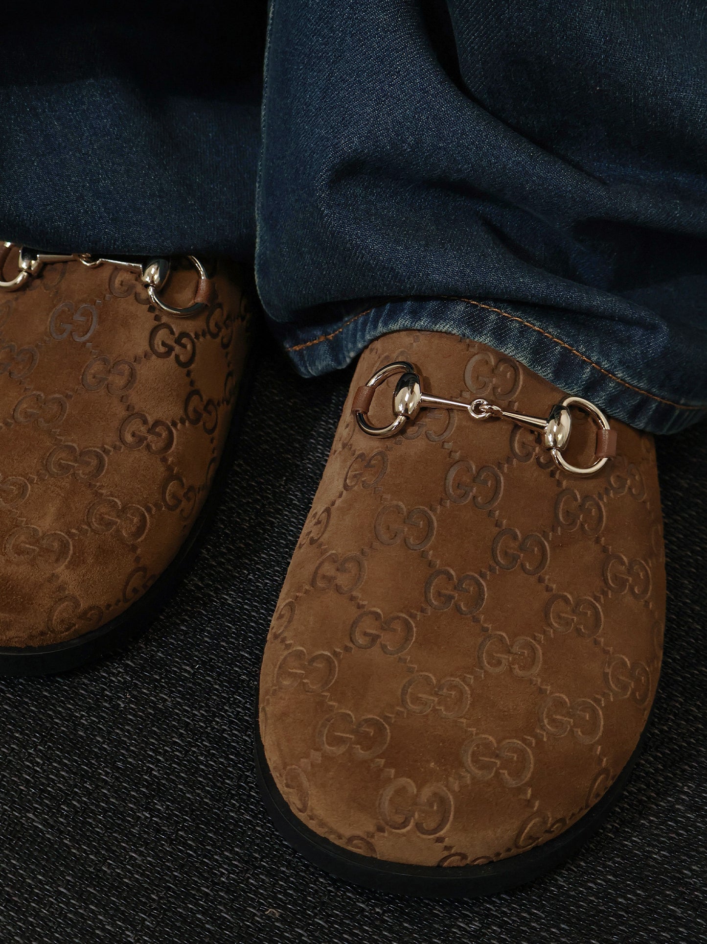 Suede sandals with all-over GG motif