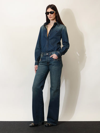 Denim shirt with embroidery thumbnail