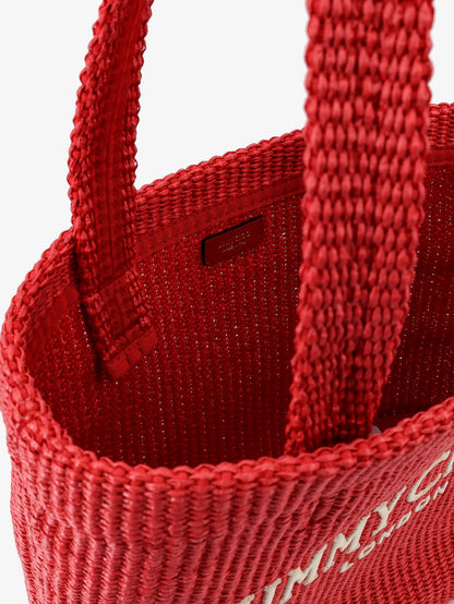 Raffia shopping bag with lettering logo on the front thumbnail