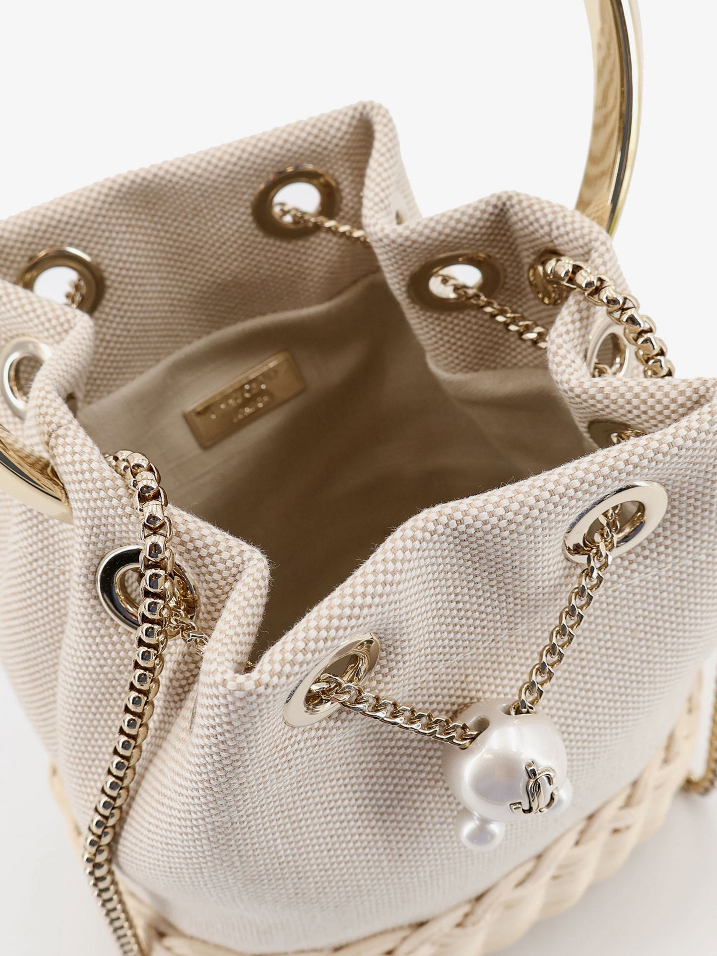 Bon Bon raffia and canvas bucket bag