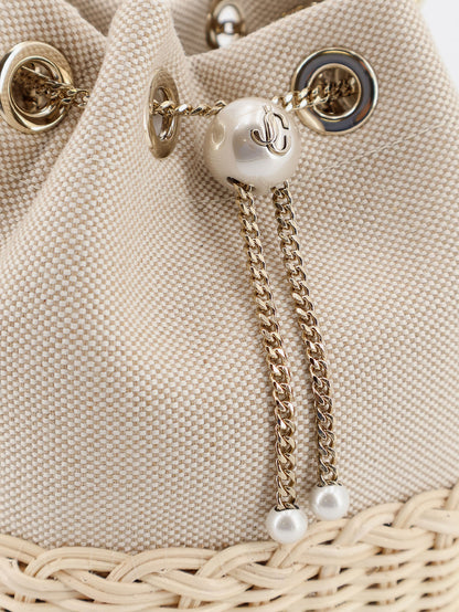 Bon Bon raffia and canvas bucket bag thumbnail
