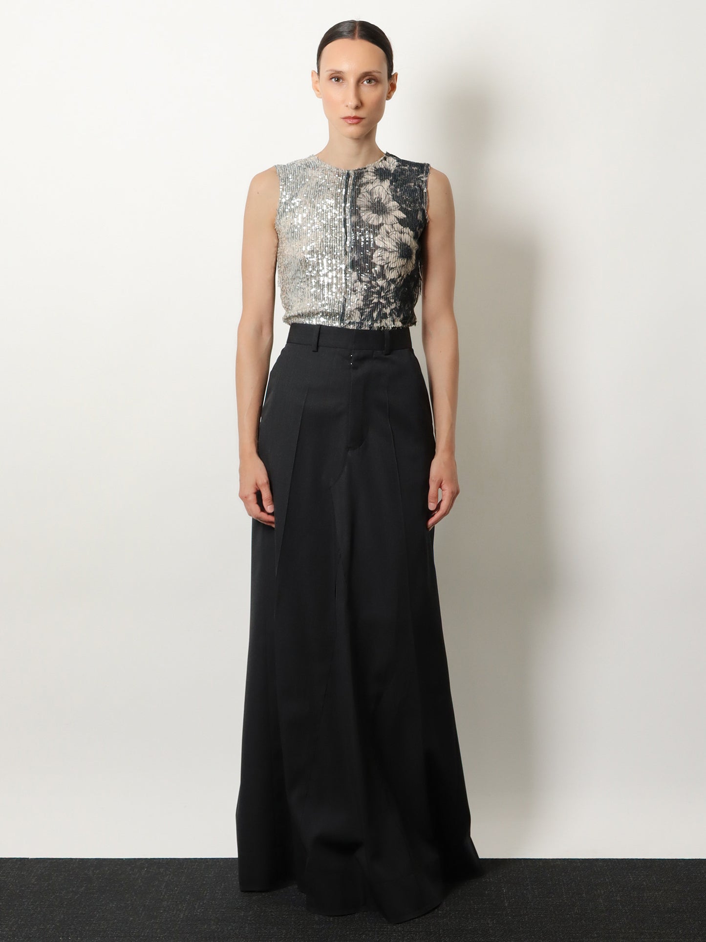 Patchwork top with sequins embroidery