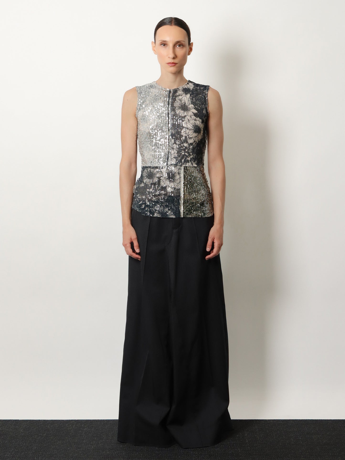 Patchwork top with sequins embroidery