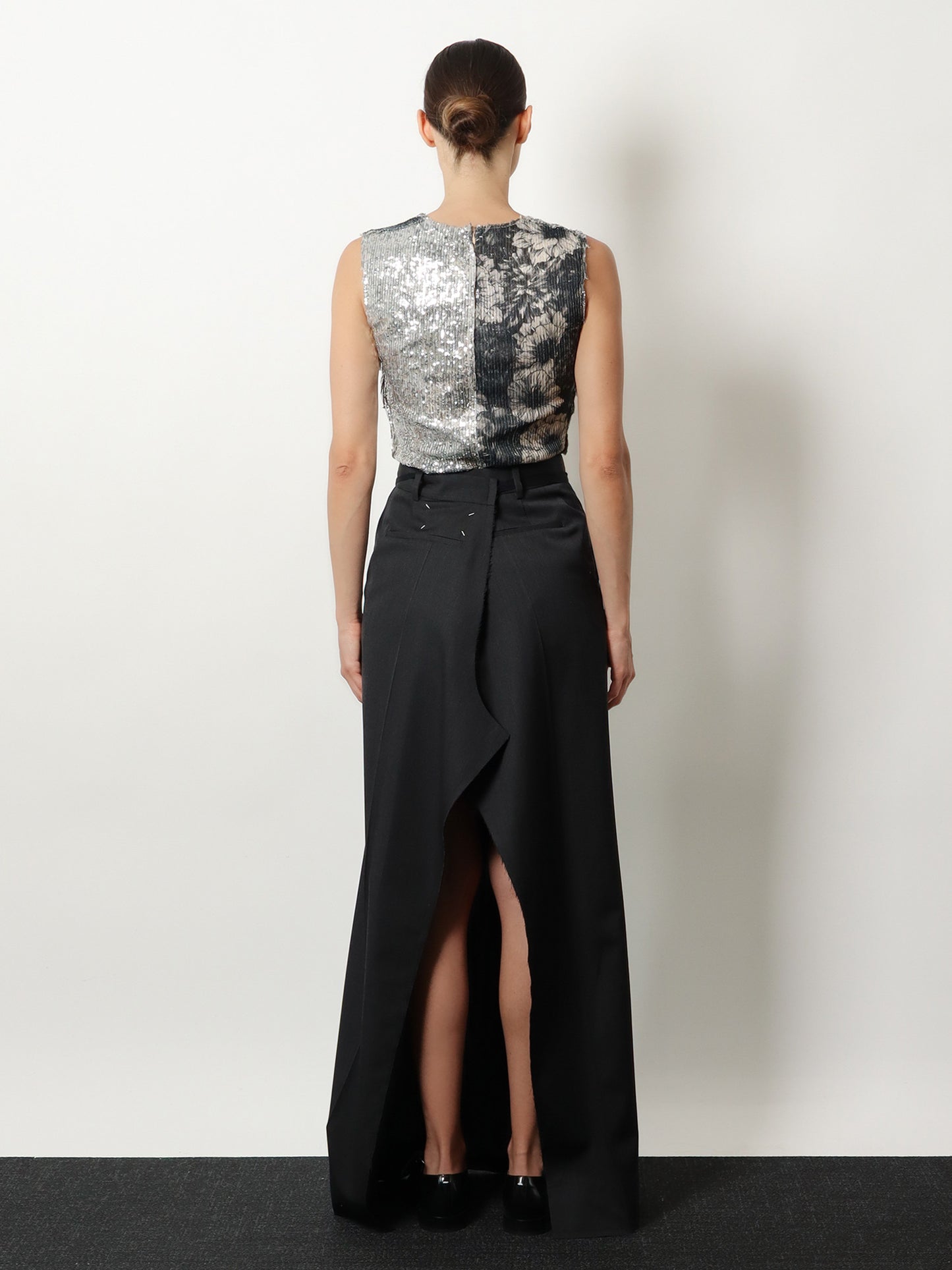 Patchwork top with sequins embroidery