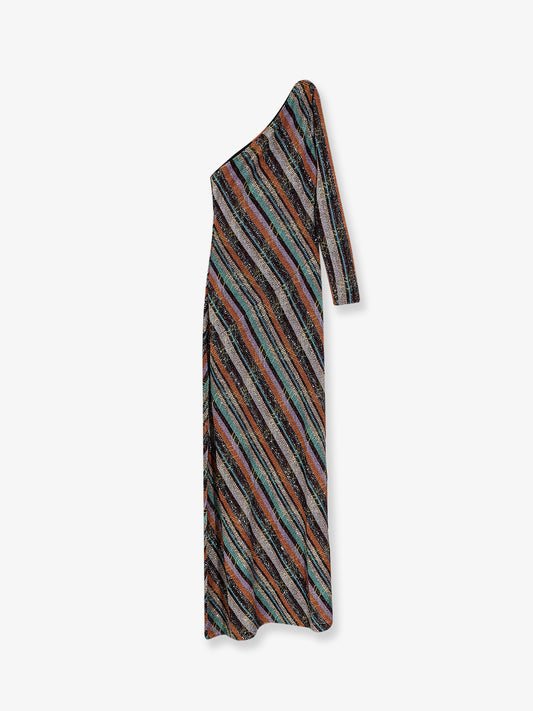 Vestito lungo in misto viscosa con motivo chevron