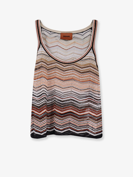 Top in viscosa con motivo chevron laminato