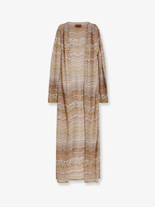 Long chevron motif cardigan with all-over sequins