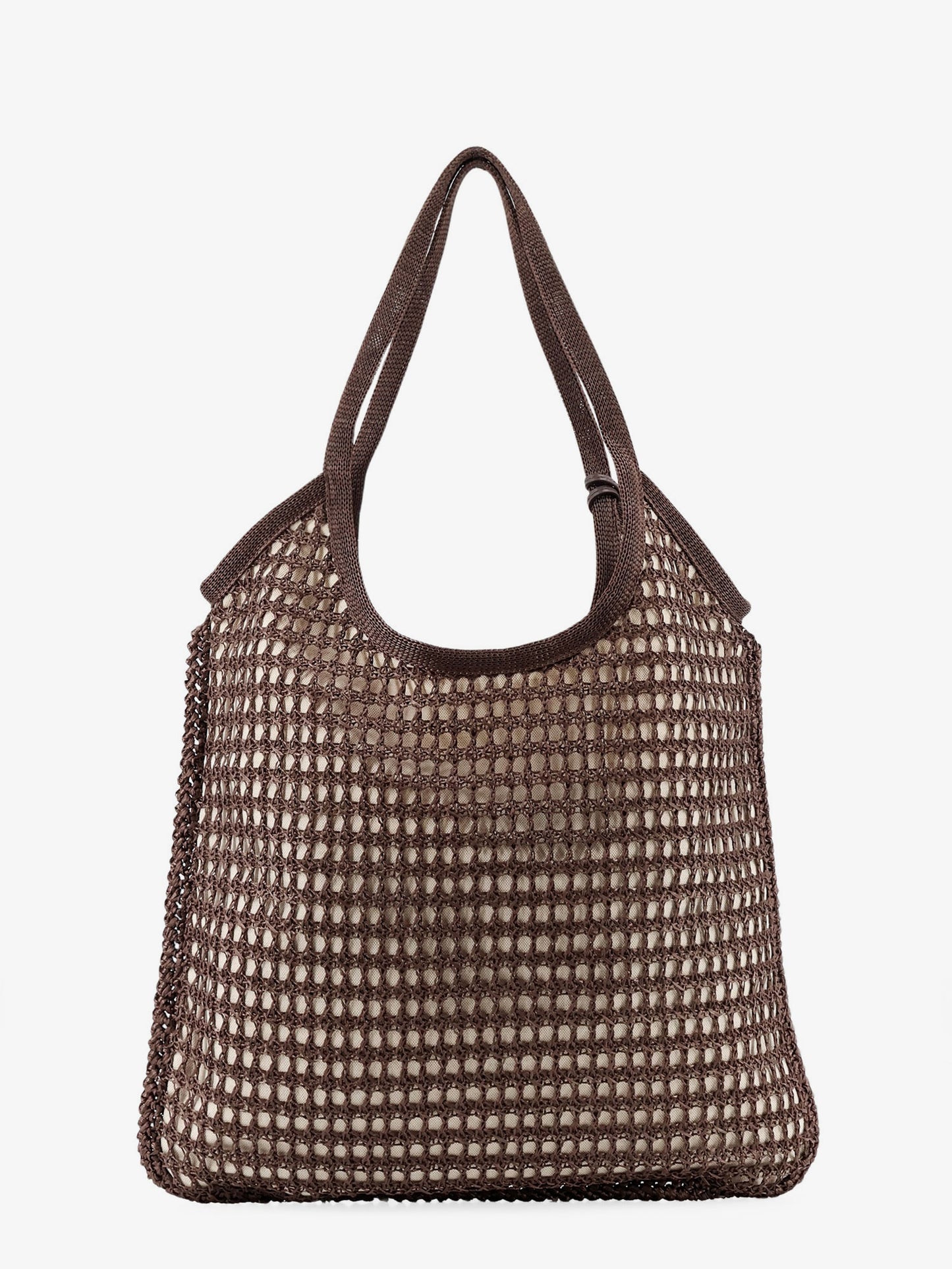 Crochet mesh shopping bag with tone-on-tone logo on the front
