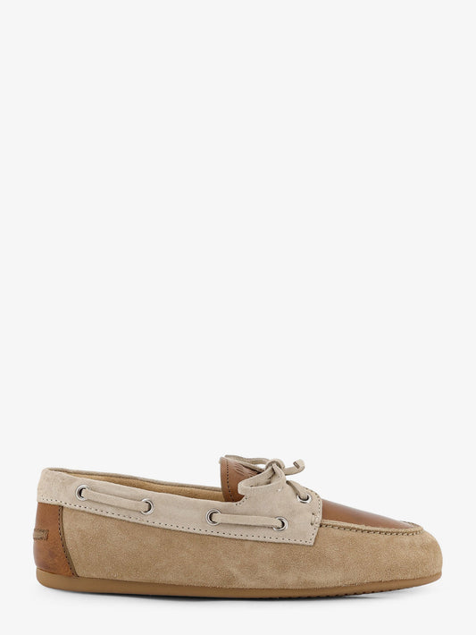 Suede loafer with leather inserts