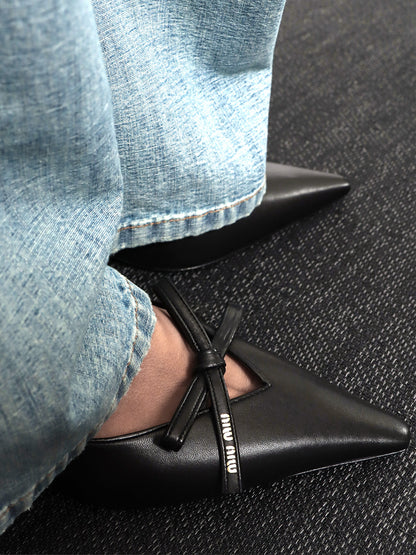 Leather décolleté with logo bow detail thumbnail