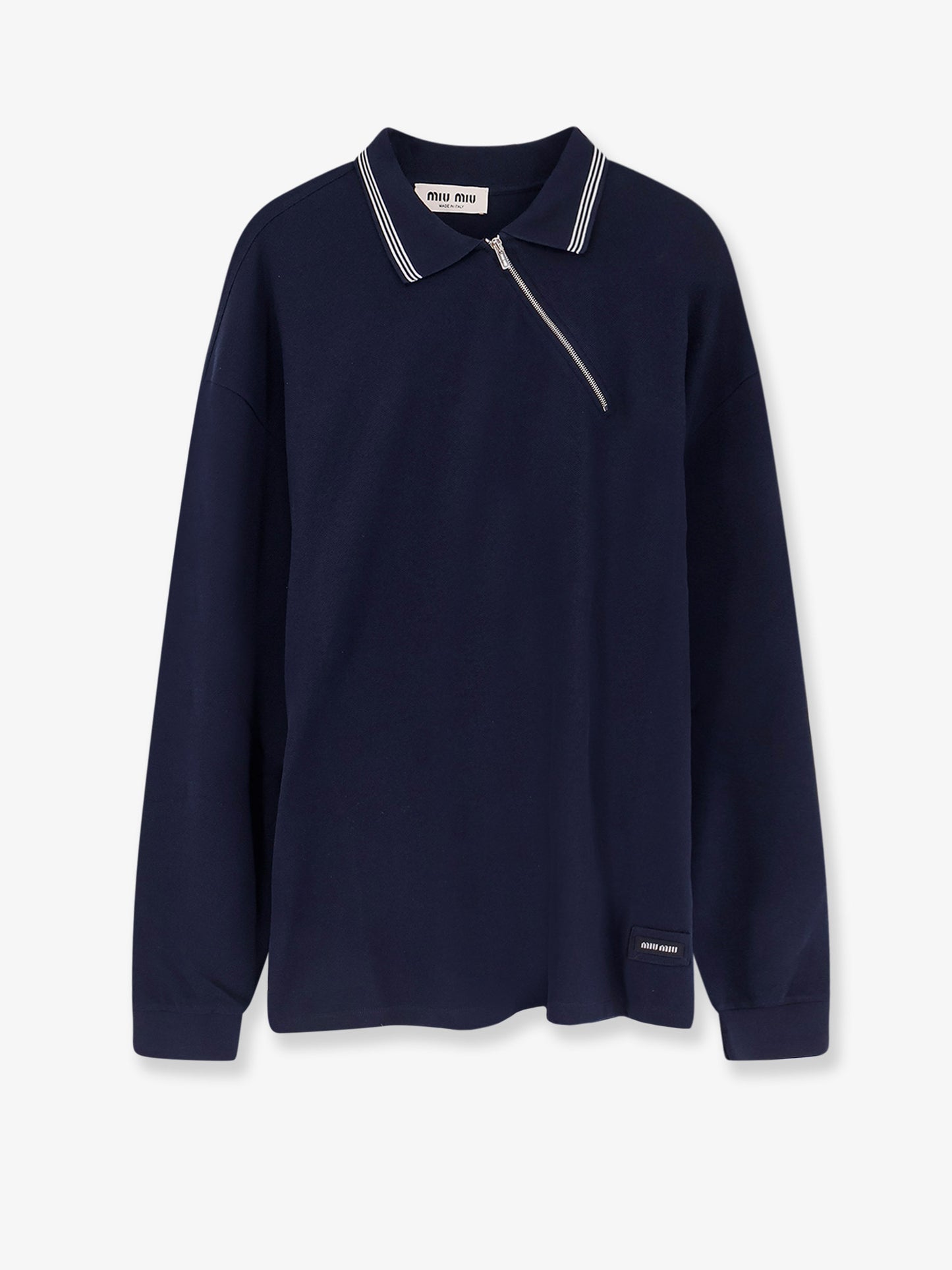 Cotton polo shirt with asymmetric metal zip detail
