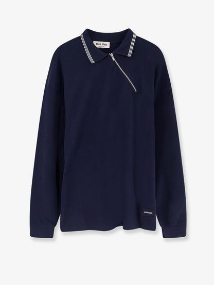 Cotton polo shirt with asymmetric metal zip detail thumbnail