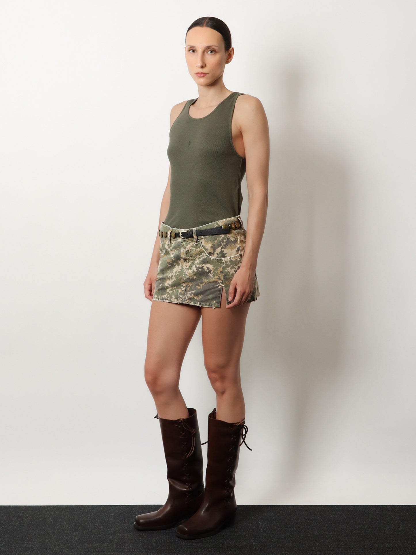 Cotton skirt with camouflage pattern