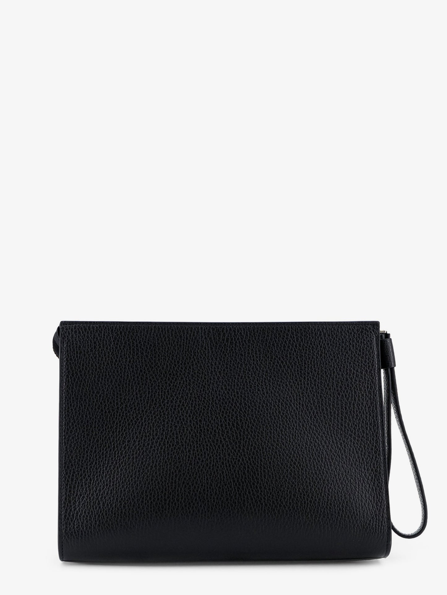 Hammered leather clutch with logo on the front