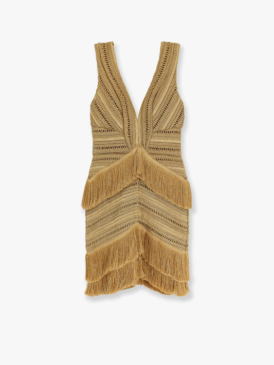 Pampas mini dress with embroidery and fringes