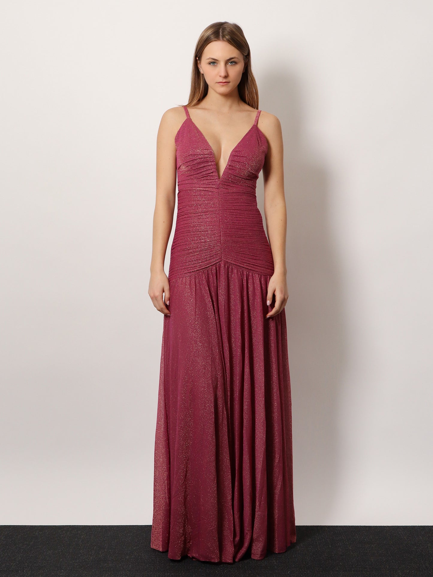 Viscose blend long dress with metallic effect