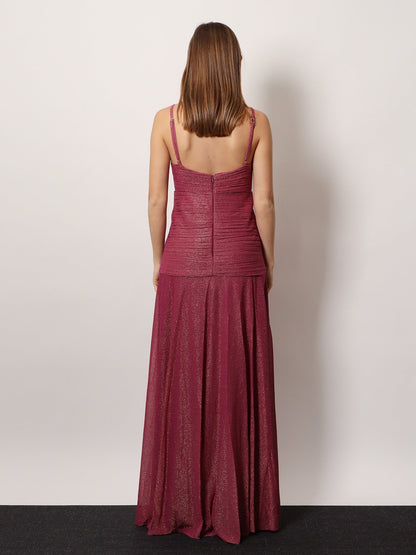 Viscose blend long dress with metallic effect thumbnail