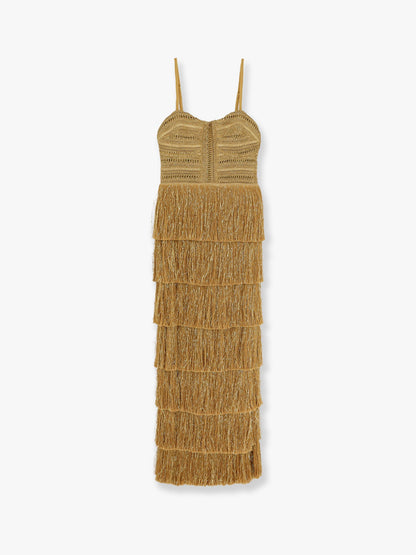 Long dress with embroidered courset and fringes thumbnail