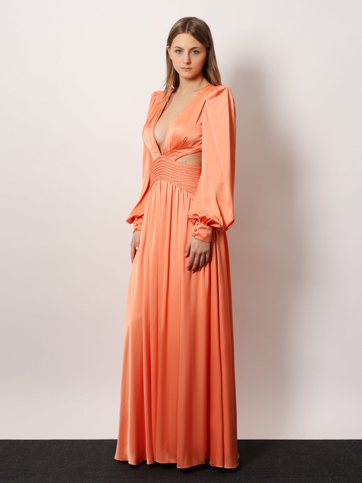 Satin sunset long dress with cut-out details
