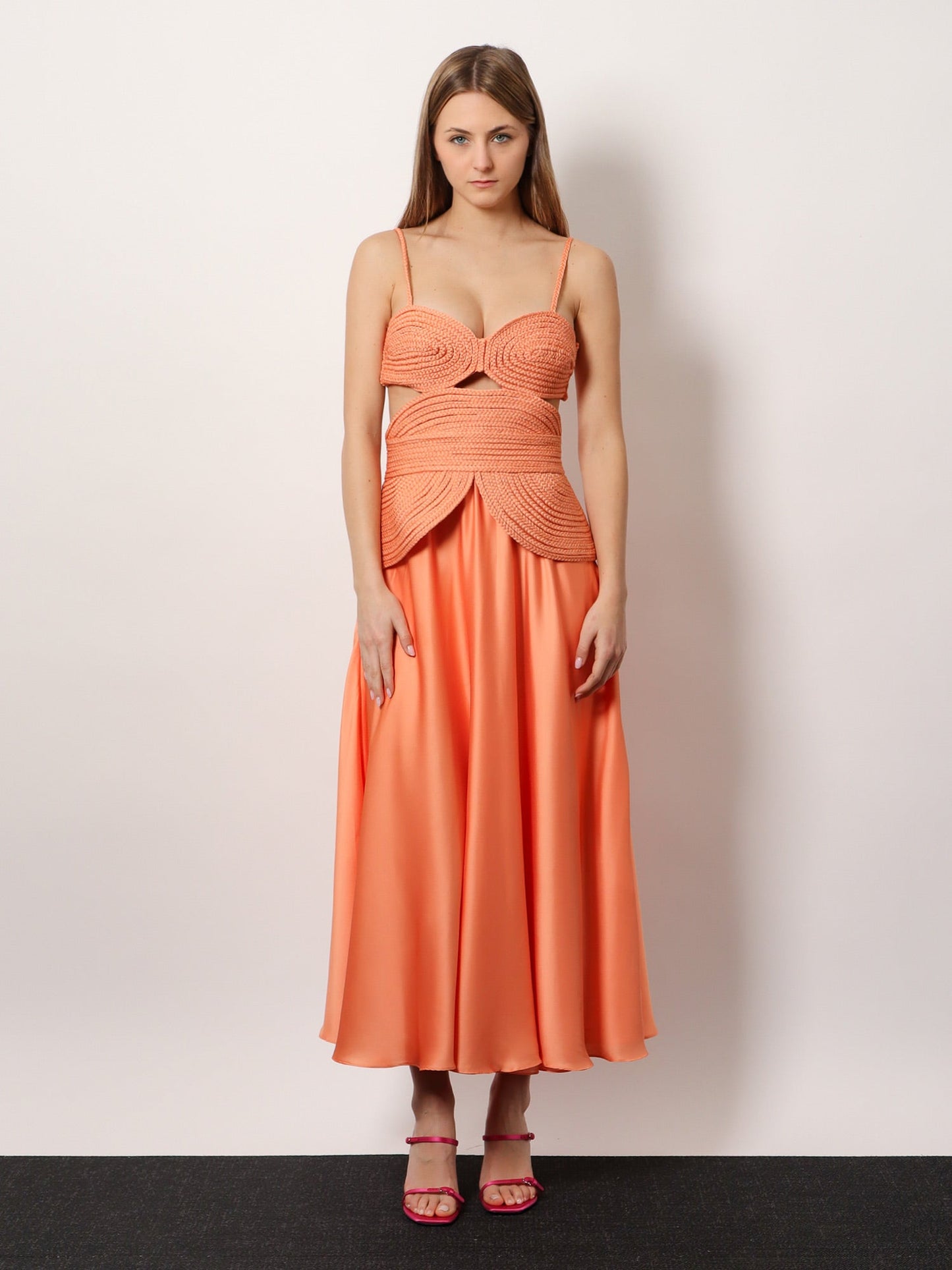 Sunset Satin dress with braided corset