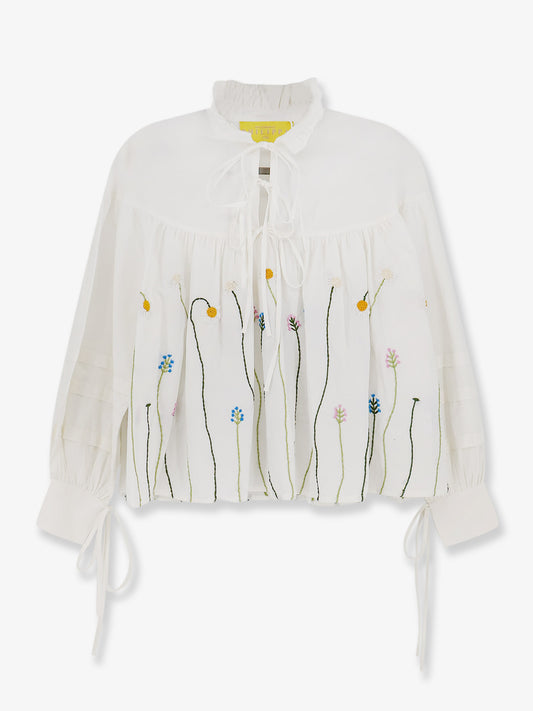 Camicia Valentina in cotone con ricami multicolore