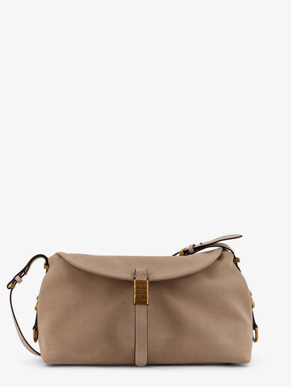 Borsa a spalla in suede con dettaglio in metallo con logo inciso thumbnail