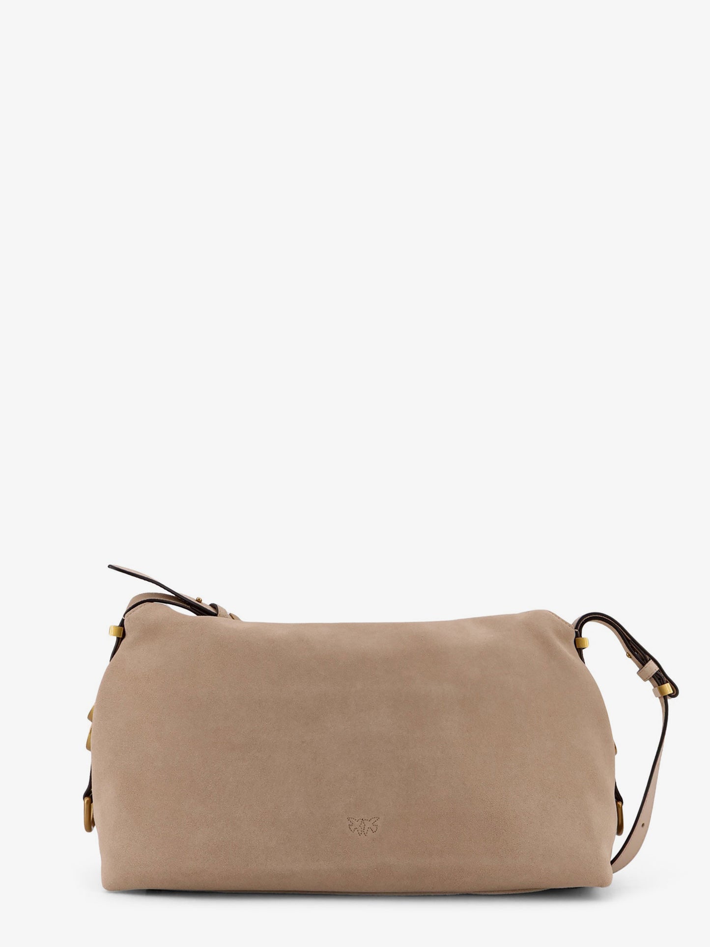Borsa a spalla in suede con dettaglio in metallo con logo inciso