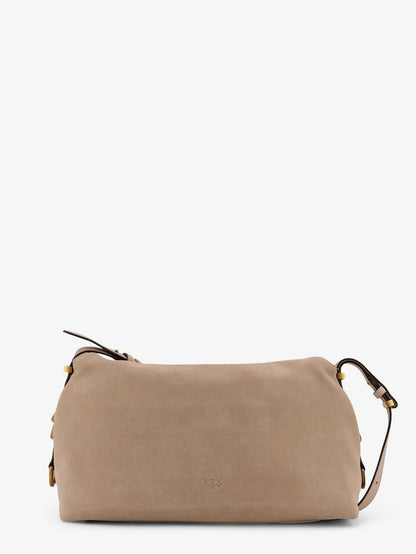 Borsa a spalla in suede con dettaglio in metallo con logo inciso thumbnail