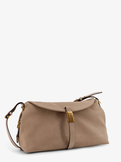 Borsa a spalla in suede con dettaglio in metallo con logo inciso thumbnail