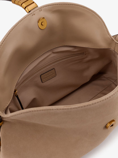 Borsa a spalla in suede con dettaglio in metallo con logo inciso thumbnail
