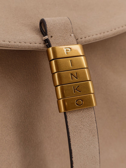 Borsa a spalla in suede con dettaglio in metallo con logo inciso thumbnail